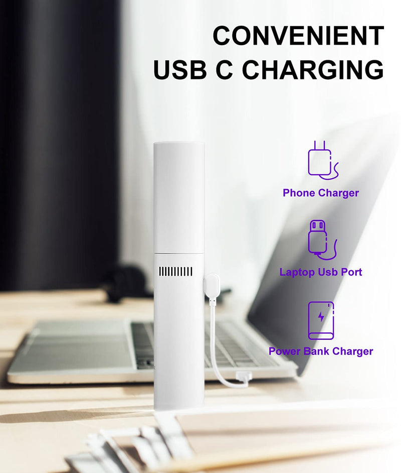  [AUSTRALIA] - ASUSPORACE Slim Desktop Vacuum Cleaner Dust Sweeper, Cordless Handheld Electric Table Cleaner, Home Office Mini Desk Vacuum for Laptop/Screen/Keyboard Cleaner, Rechargeable by USB Type C (White) White