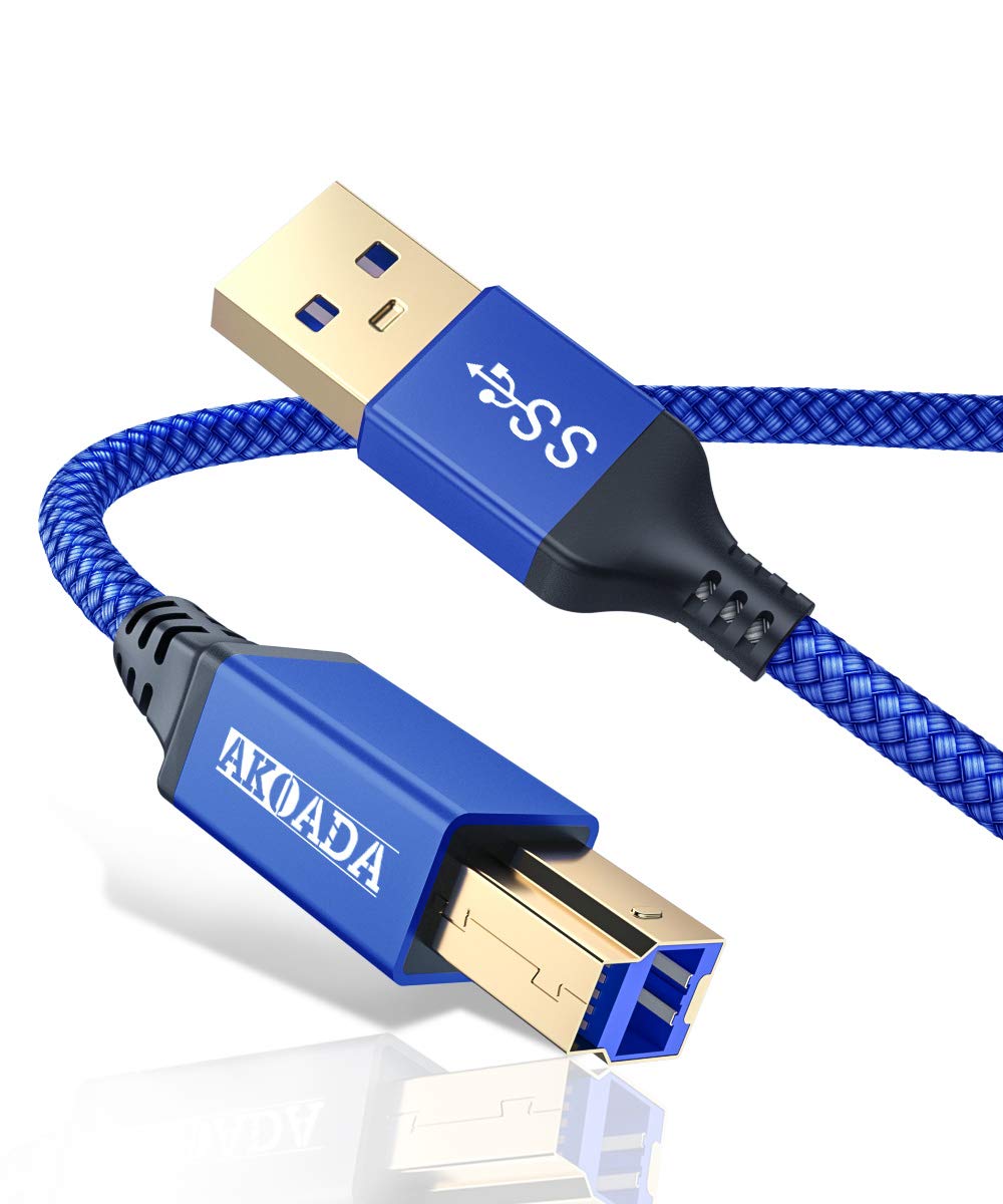  [AUSTRALIA] - USB A to USB B 3.0 Cable (10FT), AkoaDa Durable Nylon Braided Type A to B Male Cable Compatible with Printers, Monitor, Docking Station, External Hard Drivers, Scanner, USB Hub and More Devices(Blue) 3m Blue