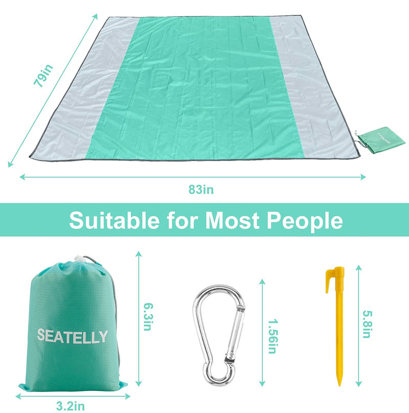  [AUSTRALIA] - Beach Blanket by SEATELLY, Large Sandproof Beach Mat, 79''×83'' 4-7 Adults Lightweight Waterproof Picnic Blanket, Portable Outdoor Blanket for Travel, Camping, Hiking Green