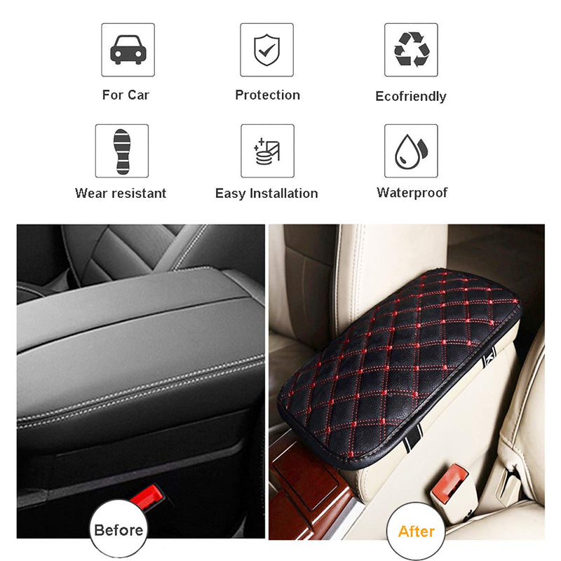 LKXHarleya Car Center Console Cover, Universal Car Armrest Cover, PU Leather Auto Arm Rest Cushion Pads, Center Console Armrest Protector, Fit for Most Vehicle, SUV, Truck Car Accessories 11.42"x7.48"/29x19cm Black With Red Thread - LeoForward Australia