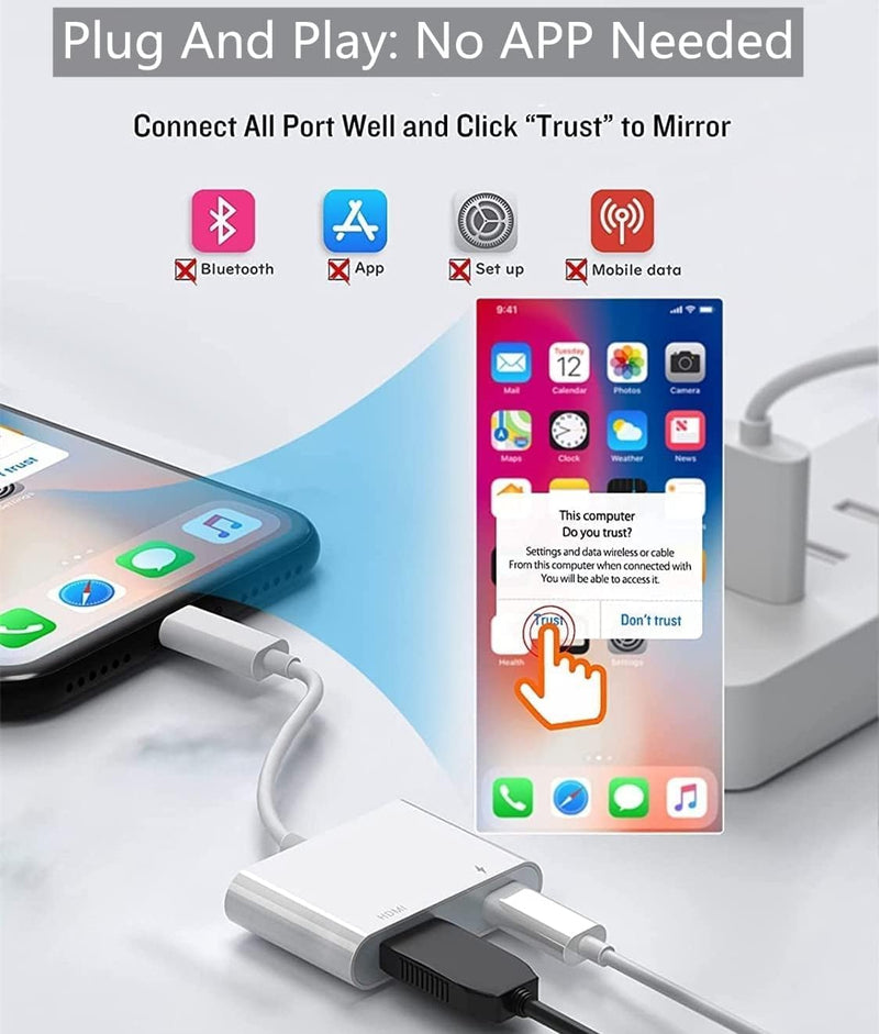  [AUSTRALIA] - Lightning to HDMI Adapter [Apple MFi Certified],iPhone to HDMI Adapter 1080P HD Digital AV Adapter Screen Connector Cable with Charging Port Lightning to HDMI for iPhone iPad to HDTV/Projector/Monitor White