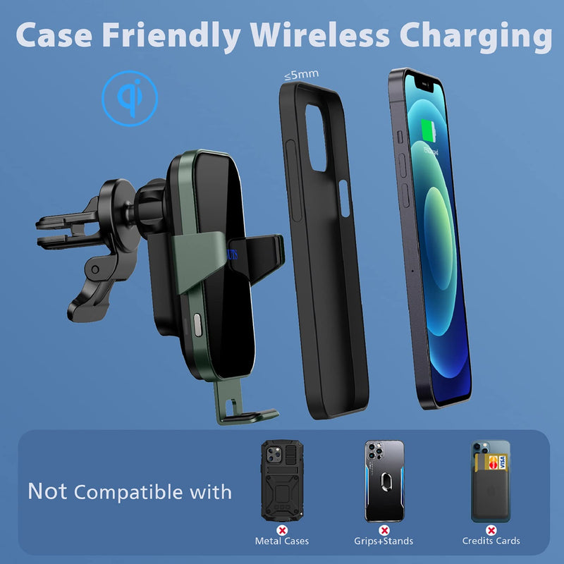  [AUSTRALIA] - 15W Metal Frame Wireless Car Charger Ennuts Auto-Clamping Qi Fast Charge Wireless Car Charger Mount Dashboard Air Vent Phone Holder Compatible for iPhone 13 Pro Max/12/12 Pro/11/XS/8, Samsung S21/20