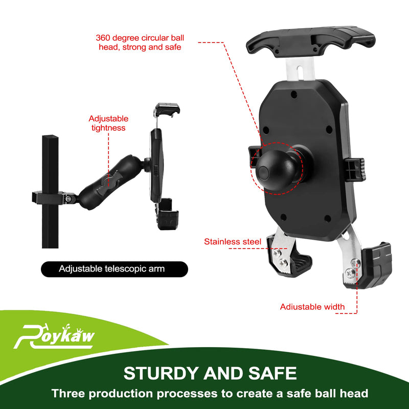  [AUSTRALIA] - Roykaw Golf Cart Phone Mount Holder for iPhone/Galaxy/Google Pixel/Motorola & GPS SkyCaddie SX400, SX500 - Fit for EZGO, Club Car, Yamaha, ICON, Advanced EV, Upgrade Quick Release & One-Touch Lock