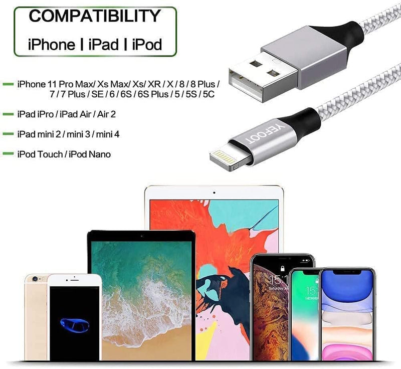  [AUSTRALIA] - [Apple MFi Certified] 5Pack(3/3/6/6/10FT) iPhone Charger Nylon Braided Fast Charging Lightning Cable Compatible iPhone 14Pro/14/13Pro/13/12Pro/12/11and More-Silver&White