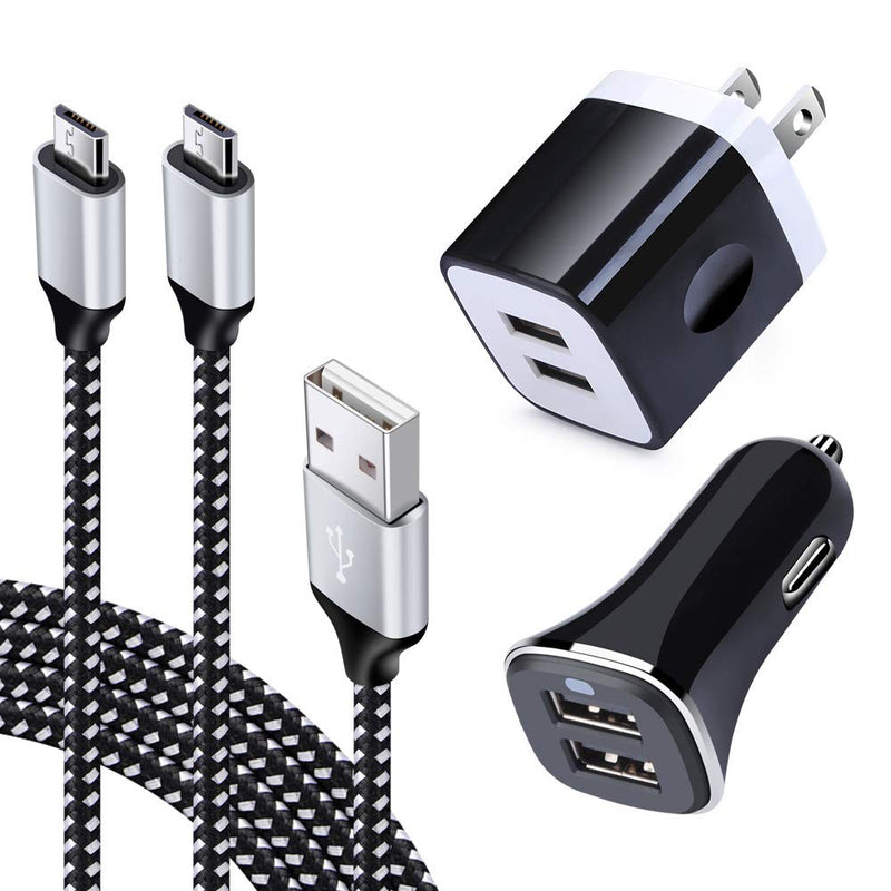  [AUSTRALIA] - Dual USB Car Phone Charger Adapter Plug Android Wall Charger Port 6FT Micro USB Cord Cable for Samsung Galaxy S7 S6 Edge A10s A10 J3 J7 Crown J7 Sky J7 Star Prime LG K50 K40 V10 K10