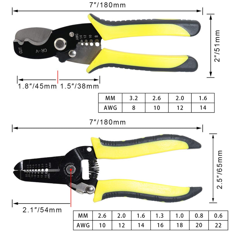  [AUSTRALIA] - Boeray 10-22 AWG and 8-14 AWG Precision Wire Stripper Wire Stripping Tool Wire Cutter Wire Crimper and Multi-Function Hand Tool Pack of 2 1pcs 7 inch+1pcs 8 inch