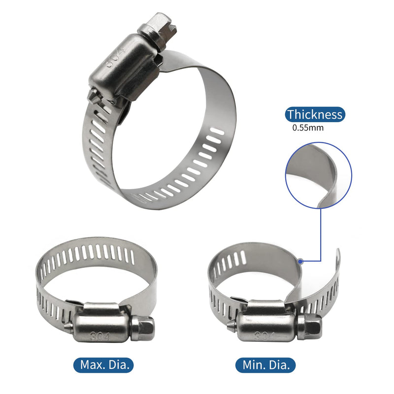  [AUSTRALIA] - 25 Pack Stainless Steel Hose Clamps, 1/4 inch to 1/2 inch Worm Gear Metal Hose Clamps for Pipe, Dryer Repair, Tubing and Fuel Line 1/4" ~ 1/2"