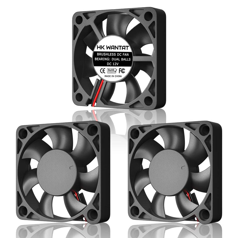  [AUSTRALIA] - 3Pcs HKWANTAT Dual Ball Bearings Brushless DC Cooling 50mm Fan 12v 5010 50x50x10mm 2-Pin Fan-12V-Ball