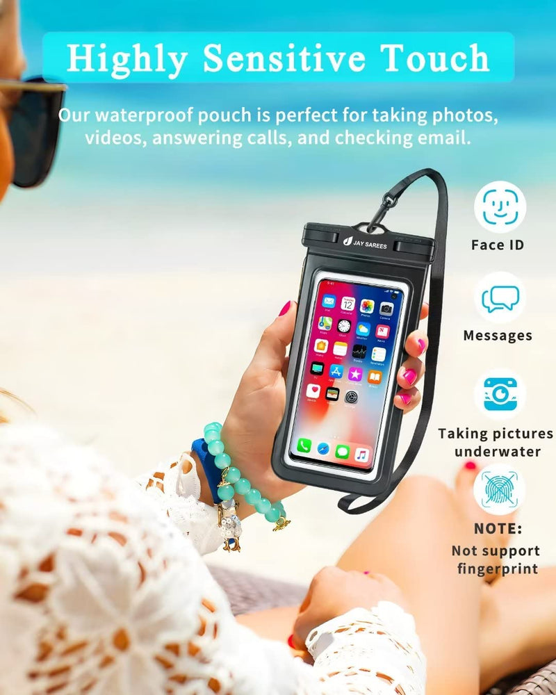 [AUSTRALIA] - Universal Waterproof Phone Pouch 3 Pack, IPX8 Phone Water Protector Pouch Case Bag Lanyard Compatible iPhone 14 13 12 Pro Max Samsung Galaxy S22, Waterproof Phone Holder Protector for Beach Swimming Glossy Black+Green+Orange