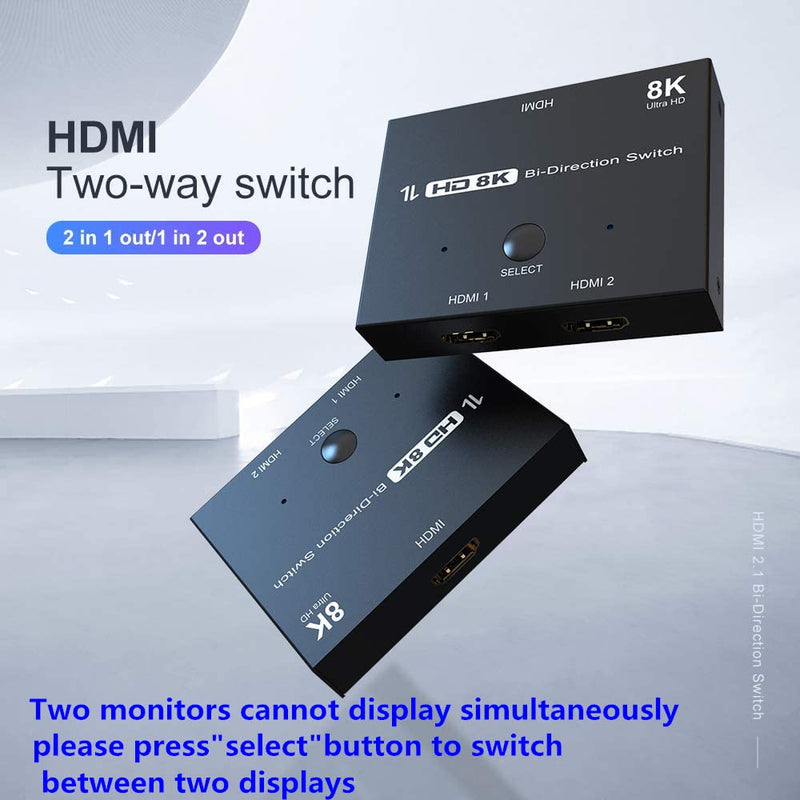  [AUSTRALIA] - CABLEDECONN HDMI 2.1 Ultra 8K HD Bi-Directional Switch 8K@60Hz 4K@120Hz 1in 2out 2in 1out High Speed 48Gbps Splitter(Singal Display) Converter with One 8K HDMI Cable Compatible with Xbox X PS5