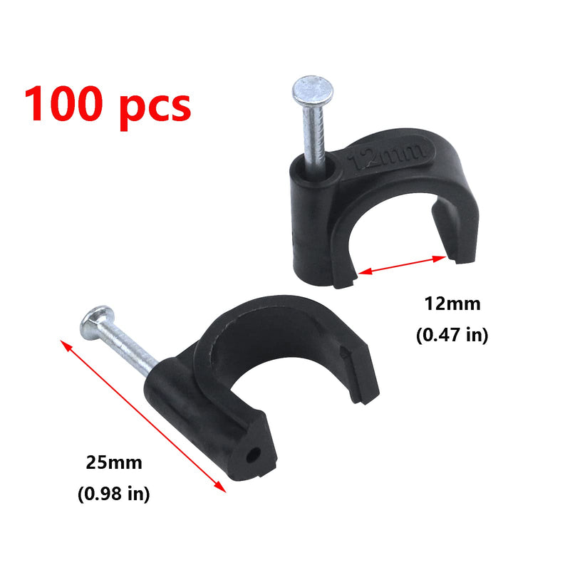  [AUSTRALIA] - Antrader 100 Pack Nail in Cable Clips, Black Ethernet Cable Strap Management Nails Clips 12mm for Cat6 Cable