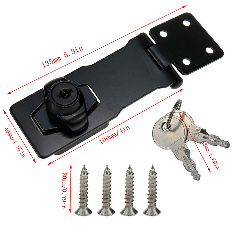  [AUSTRALIA] - Meprtal 4-Inch Clasp Keyed Lock Hasp Latch with Lock Heavy Duty Cabinets Locking Hasp Knob for Gate Shed Small Door Chrome Black Zinc Alloy with 2 Keys and Screws