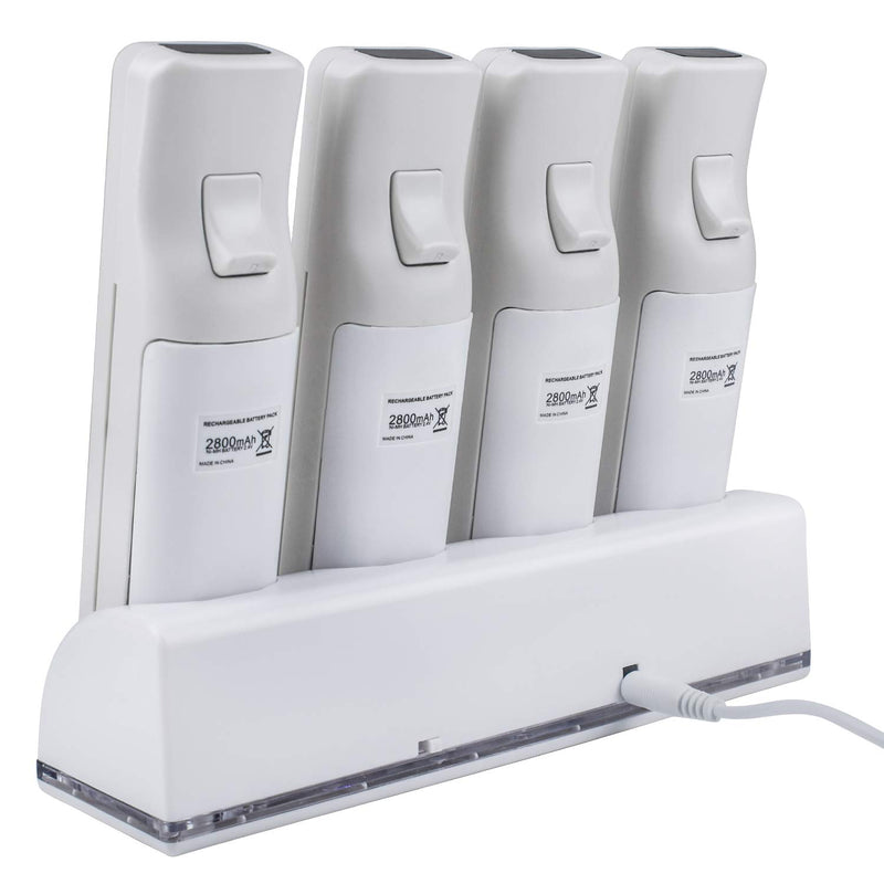  [AUSTRALIA] - 4 Wii Controller Batteries with Charger Dock for Wii Controller, TechKen Remote Control Charger Docking Station with 4 Rechargeable Batteries Compatible Nintendo Wii Remote Control white-4ports