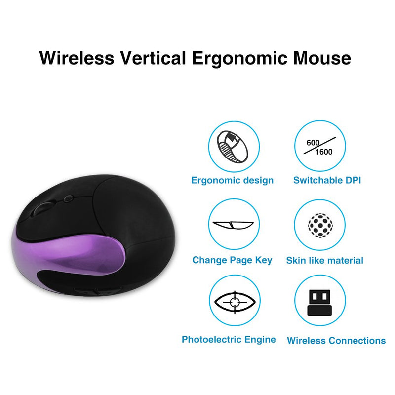 Wireless Mouse 2.4G Ergonomic Vertical Optical Mouse with Nano Receiver,4 Adjustable DPI 800/1200/ 1600/2400,Rechargeable Li-Battery,6 Buttons for Computer,Notebook, PC, Laptop, MacBook(Purple) Purple - LeoForward Australia