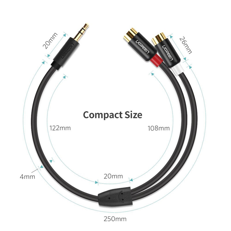 UGREEN 3.5MM Male to 2 RCA Female Jack Stereo Audio Cable Y Adapter Gold Plated Compatible for iPhone iPod iPad MP3 Tablets HiFi Stereo System Computer Sound Speaker - LeoForward Australia