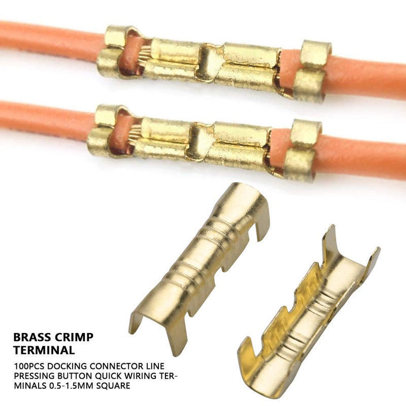  [AUSTRALIA] - Jeanoko U Shape Brass Wiring Terminal Quick Wiring Terminals Crimp Kit Brass Crimp Terminal Cable Wire Spade Line Pressing Button 100pcs for Lines of 0.5-1.5m Square