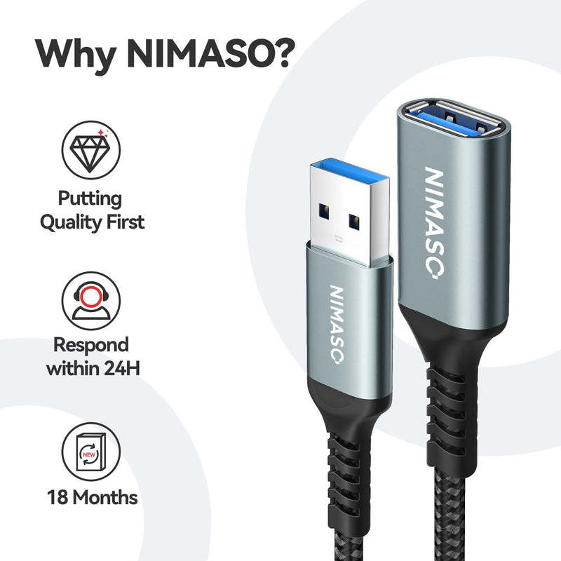  [AUSTRALIA] - USB 3.0 Extension Cable 3.3FT, NIMASO USB Male to Female Cord Extender Durable Braided Material Fast Data Transfer Compatible with Printer, USB Keyboard, Flash Drive, WiFi Adapter, Mouse, Webcam Grey 1