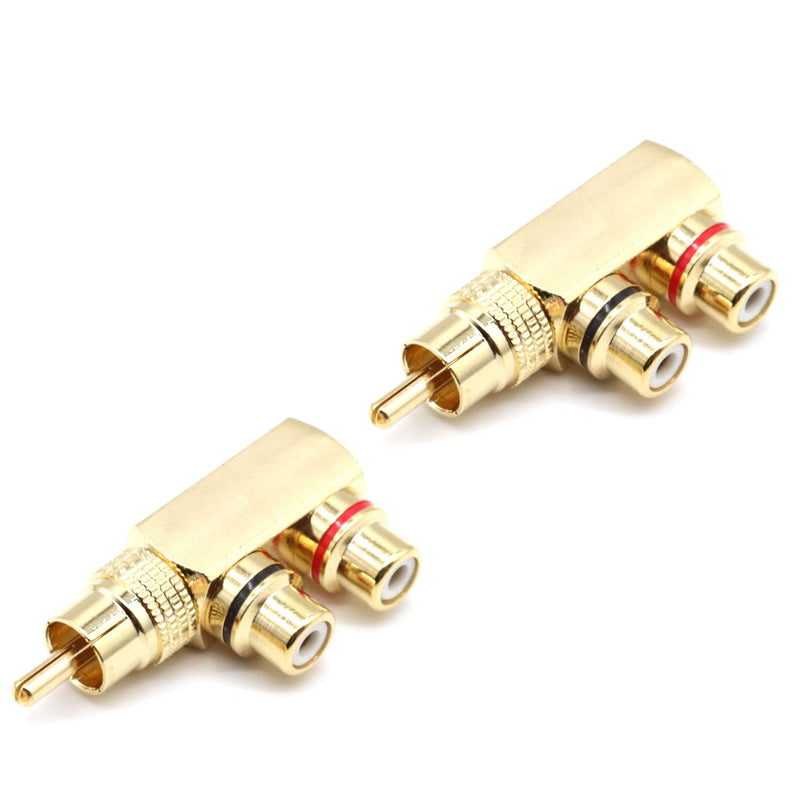  [AUSTRALIA] - RCA Splitter Adapter,Right Angle RCA Male to 2 RCA Female AV Splitter Adapter Gold Plated Connector(2Pack)-LOCHSOEL