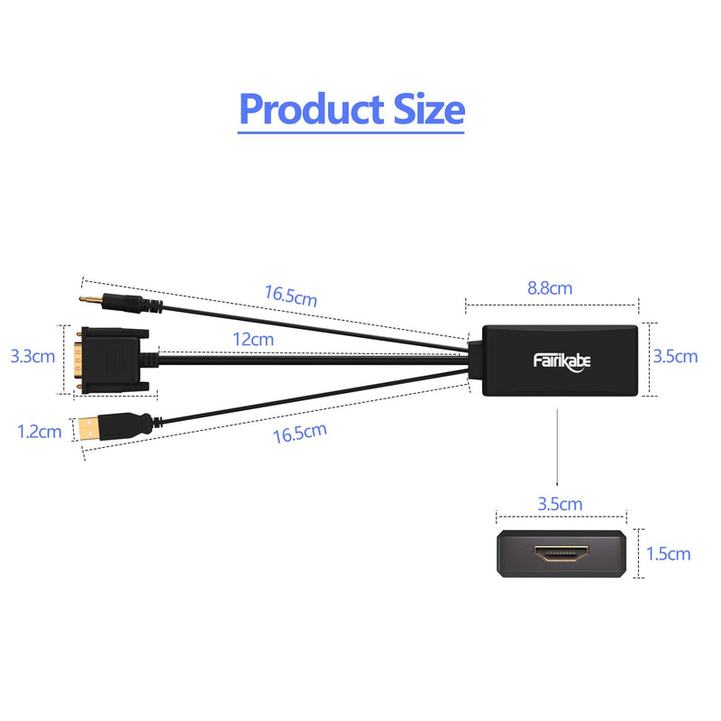  [AUSTRALIA] - VGA to HDMI Adapter with Audio, (PC VGA Output Source to TV/Monitor with HDMI Input Display), Fairikabe VGA Male to HDMI Female Converter for Monitor, 1080p VGA HDMI Adapter USB Powered