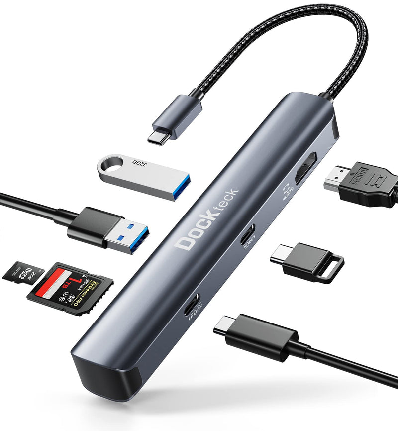  [AUSTRALIA] - dockteck USB C Hub Multiport Adapter for MacBook Air Pro, 7 in 1 USB C Dongle with 4K 60Hz HDMI, 100W PD, USB-C and Dual USB A 5 Gbps Data Ports, MicroSD and SD Card Reader
