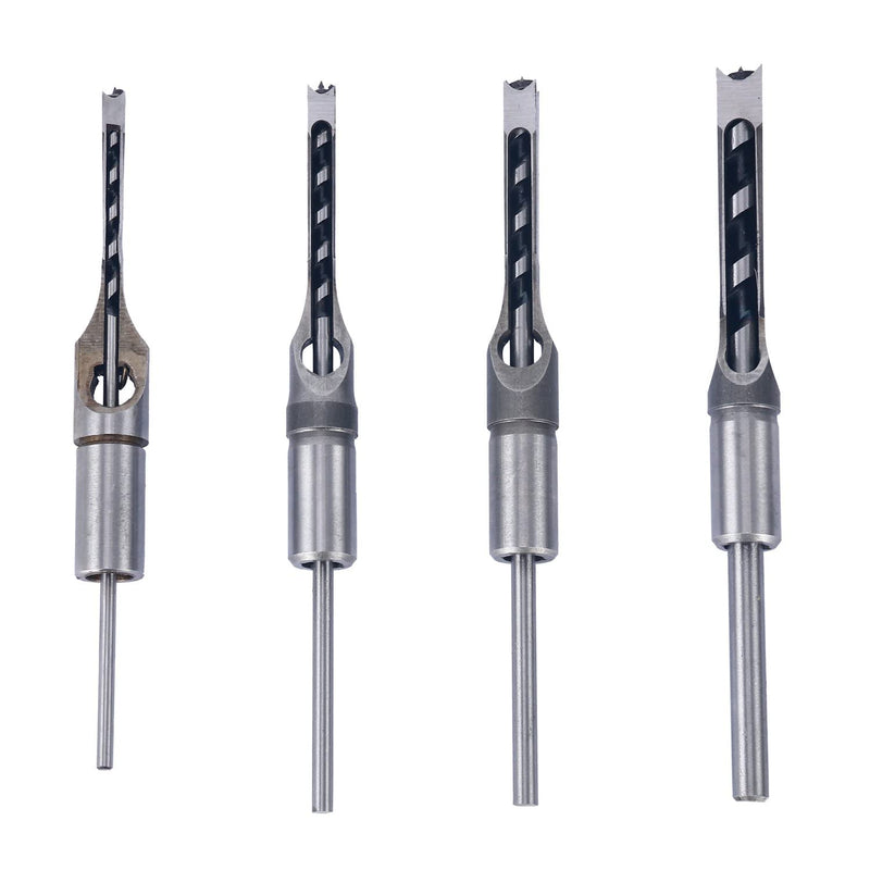  [AUSTRALIA] - 8MILELAKE 4pcs Square Hole Drill Bits, Woodworking Spiral Mortising Chisel Drill Bit Durable Hole Saw Kits 1/4 inch, 5/16 inch, 3/8 inch, 1/2 inch