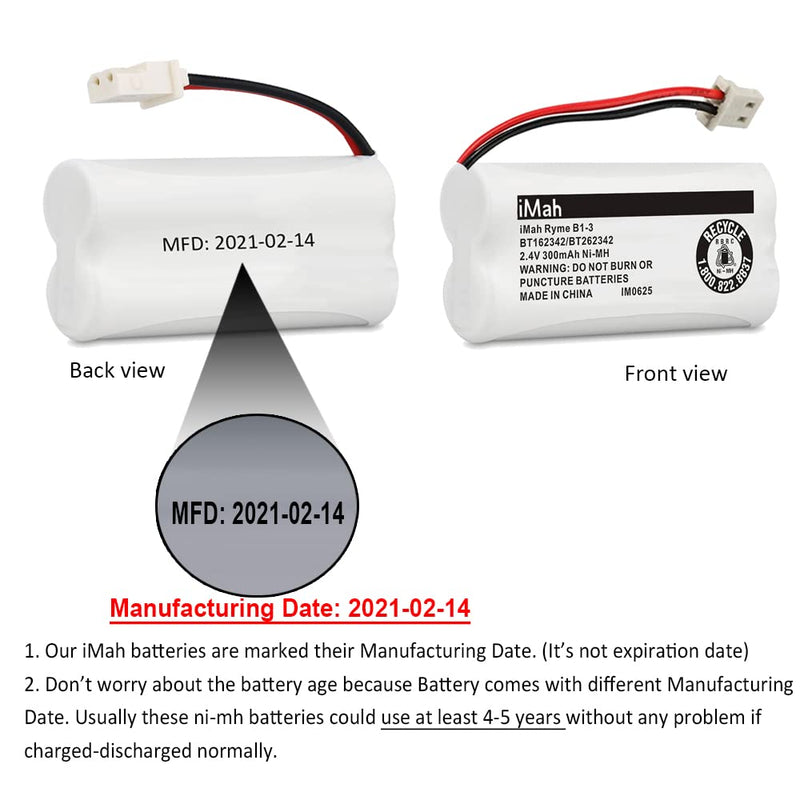  [AUSTRALIA] - iMah Ryme B1-3 BT162342 BT262342 Cordless Phone Batteries Compatible with VTech CS6409 CS6419 CS6429 CS80100 AT&T CL81101 EL5210 EL52400 Handset Telephone (Pack of 3) 3-Pack, BT162342/BT262342