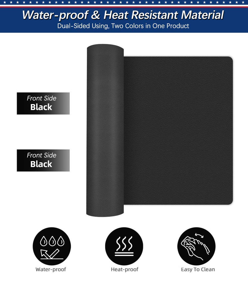Desk Pad Blotter Mat Table Protector Mat on Top of Office Writing Desks Laptop Computer Desktop Décor Accessory Cover Under Keyboard Mousepad for Girl Women Kids PU Leather 17X36 Inch Dual-Sided Black 17" X 36" Inch Dual-sided Black & Black - LeoForward Australia