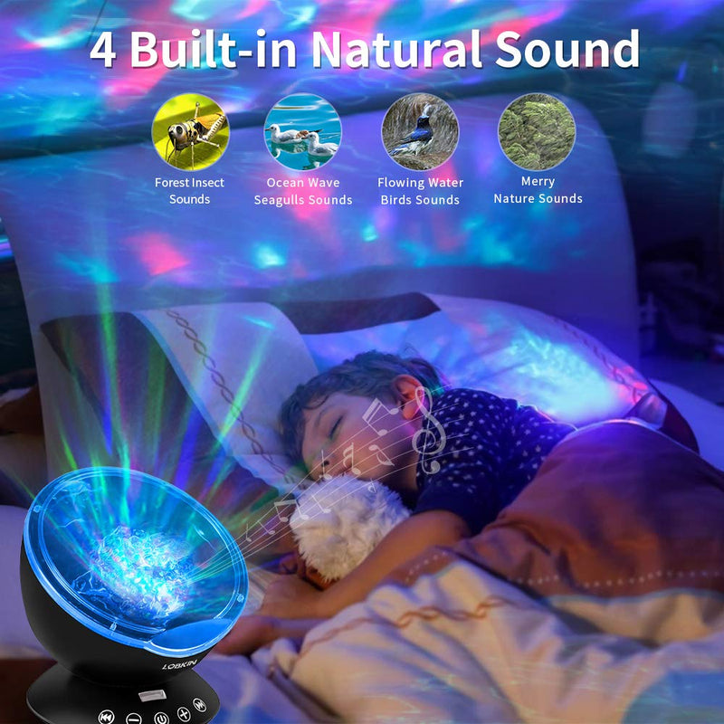  [AUSTRALIA] - LOBKIN Remote Control Touch Senor Ocean Wave Night Light Projector,Aurora Galaxy Light Projector for Bedroom Build-in Speaker, Baby Nursery Adults Kids Cool Space Decor Sound Machine Night Light Black