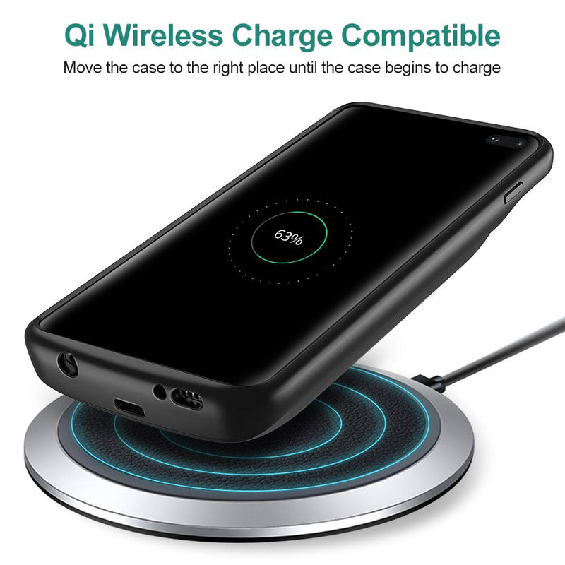  [AUSTRALIA] - NEWDERY Upgraded Galaxy S10 Plus Battery Case Qi Wireless Charging Compatible, 10000mAh Rechargeable Extended Charger Case Compatible Samsung Galaxy S10+ Plus (Black)