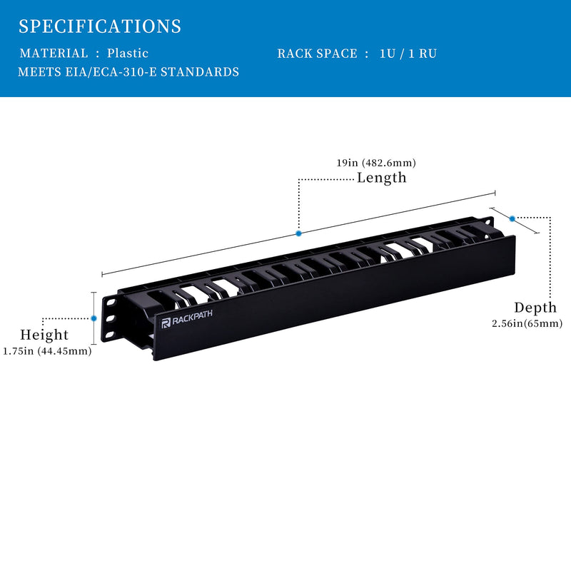  [AUSTRALIA] - RackPath 1U 19 Inch Plastic Server Rack Mount Cable Management Duct Raceway with Panel Cover