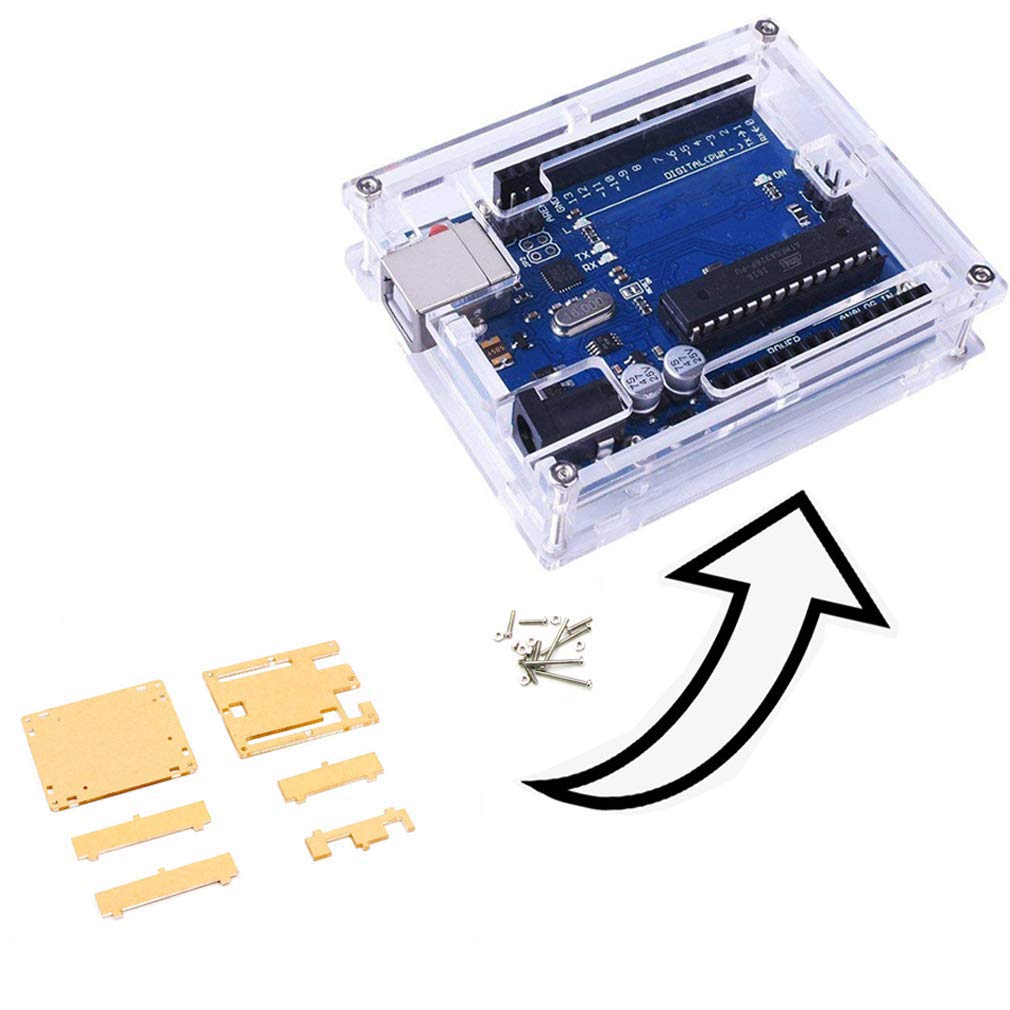  [AUSTRALIA] - HiLetgo 5pcs UNO R3 ATmega328P ATMEGA16U2 Enclosure Case Kits Transparent Acrylic Enclosure Case UNO Case Enclosure Box for Arduino UNO R3 with Screws and Install Instructions Pack of 5