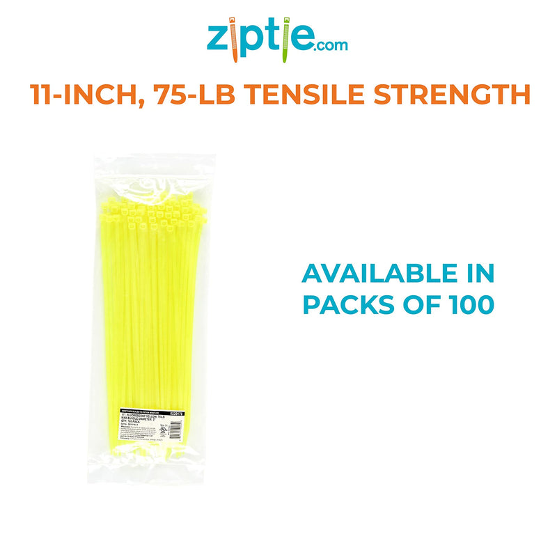  [AUSTRALIA] - Ziptie 11-inch Fluorescent Yellow Multi-Purpose Cable Tie, 75-lb Tensile Strength, UL 21S Listed, 100-Pack, 220178