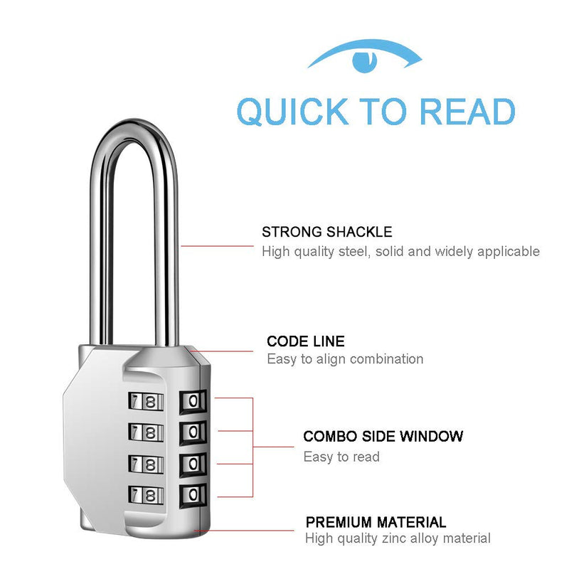  [AUSTRALIA] - Disecu 2.2 Inch Long Shackle Combination Lock 4 Digit Outdoor Waterproof Padlock for School Locker, Gym Locker, Hasp Storage, Fence, Gate, Cooler, Case (Silver, 2 Pack) Silver