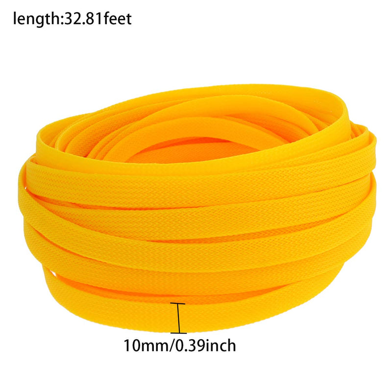  [AUSTRALIA] - Bettomshin 1Pcs Cable Management Sleeve, 10x10mm/0.39x0.39(LxW) 32.8Ft PET Yellow Cord Protector, Wire Loom Tube Insulated Split Sleeving for USB Cable Power Cord Organizer Video Cable Hider