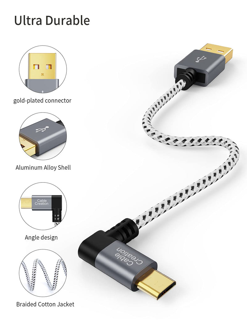  [AUSTRALIA] - Short Angle Micro USB Cable, CableCreation Right Angle USB A to Micro USB Charging Data Cord, Compatible with PS4, Roku TV Stick, Chromecast, Power Bank, 15CM, Space Gray, Aluminium Case 0.5ft