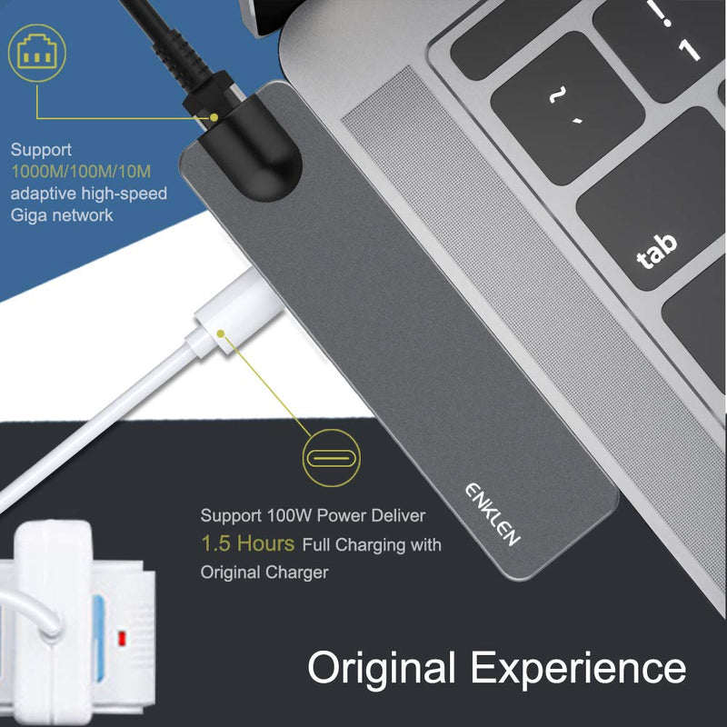 USB C Hub Adapter for MacBook Pro 2020/2019/2018-2016, MacBook Air 2018/2019/2020, ENKLEN 7-in-2 Type-C Dongle with Thunderbolt 3 100W PD, 4K HDMI, Gigabit Ethernet, 2 USB 3.0, SD/TF Card Reader - LeoForward Australia