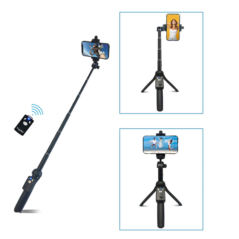  [AUSTRALIA] - Fugetek 48" Compact Selfie Stick & Tripod, Extendable, Wireless Bluetooth Remote, Lightweight Aluminum, Travel Ready, Compatible with iPhone 14 13 12 Pro Xs Max Xr X 8Plus 7 & Android Black