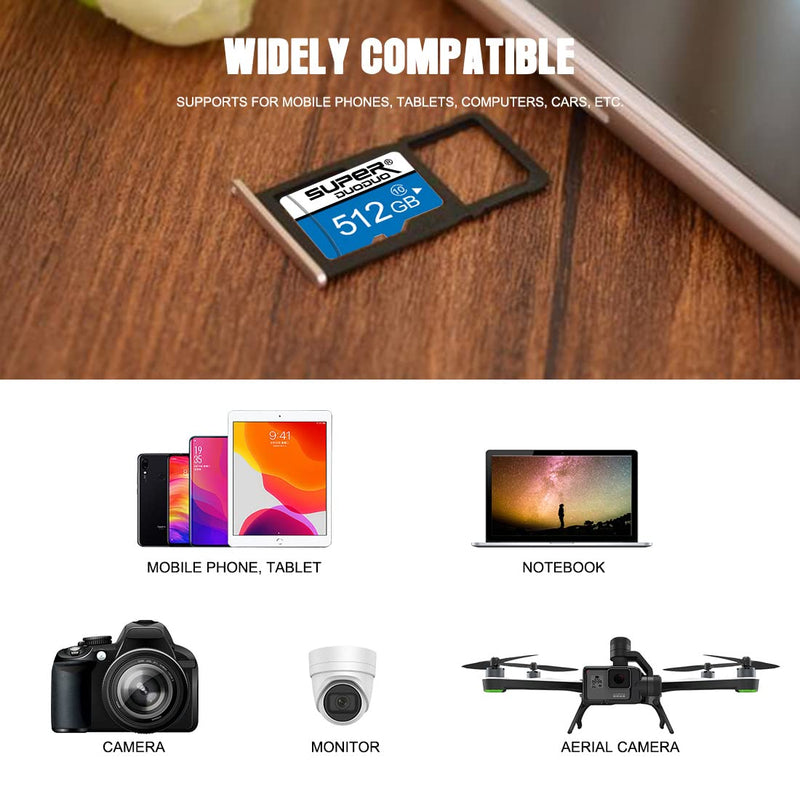  [AUSTRALIA] - Micro SD Card 512GB Micro SD Memory Card 512GB TF Card 512GB Mini SD Card Class 10 high Speed with Adapter for Action Camera, Surveillance and Security Camera LB-512GB