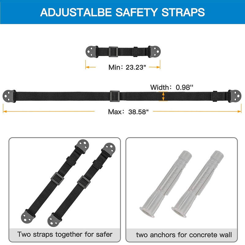  [AUSTRALIA] - PERLESMITH TV Anti-tip Straps for TV, Screen and Furniture - Heavy Duty Dual TV Safety Straps with Metal Plate for Child Protection-Adjustable Earthquake Resistant Straps Secure Safety (PSAS1)