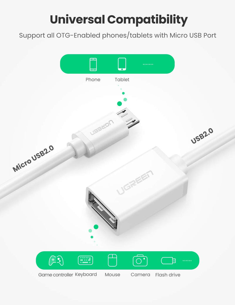  [AUSTRALIA] - UGREEN Micro USB to USB Micro USB 2.0 OTG Cable 2 Pack On The Go Adapter Micro USB Male to USB Female for Samsung S7 S6 Edge S4 S3 LG G4 DJI Spark Mavic Remote Controller Android Tablets White