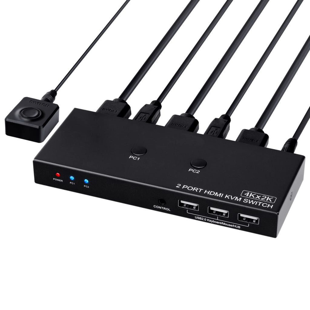  [AUSTRALIA] - KVM Switch HDMI 2 Port, UHD 4K@60Hz YUV RGB 4:4:4 HDCP 2.3, HDMI USB Switcher for 2 Computer Share Keyboard Mouse Printer and One 4K Monitor, with 2 USB Cable & Wired Controller Black