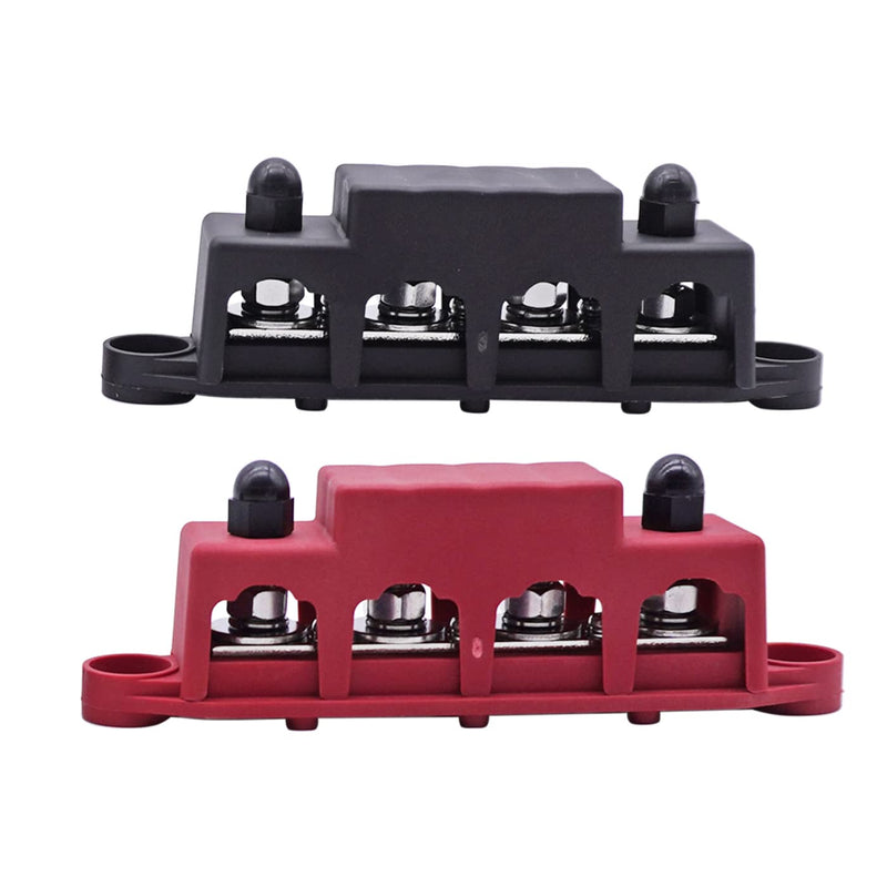  [AUSTRALIA] - Red & Black Power Distribution Block with Cover,5/16" 4 Studs Bus Bar Power Distribution Block for Auto Marine Car Trailer RV Boat 5/16" M8