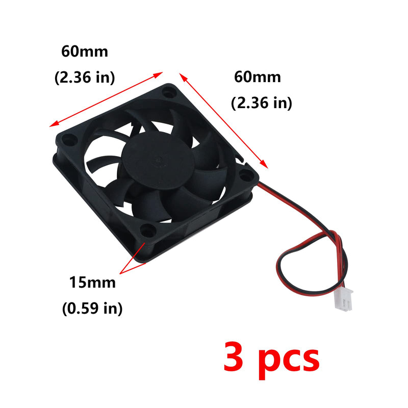  [AUSTRALIA] - Antrader 3-Pack 60mm x 60mm x 15mm 6015 12V Brushless DC Cooling Fan 2pin for DIY 3D Printer Extruder Humidifier 60x60x15mm