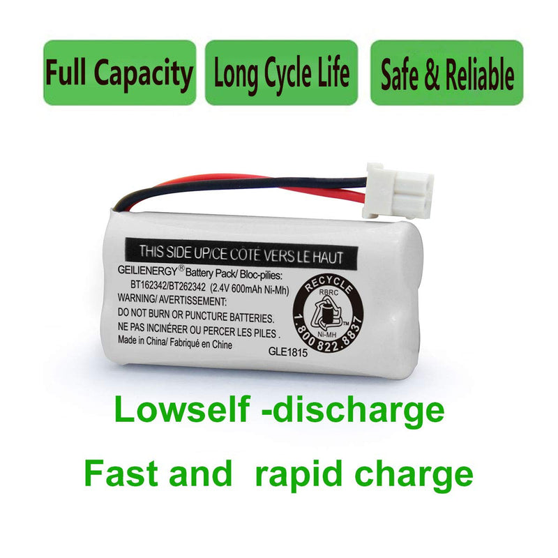  [AUSTRALIA] - GEILIENERGY Replacement Battery BT162342 / BT262342 BT166342/BT266342 BT183342/BT283342 Compatible for Cordless Telephones CS6114 CS6419 CS6719 EL52300 CL80111(Pack of 4) 4 Pack BT162342 Batteries