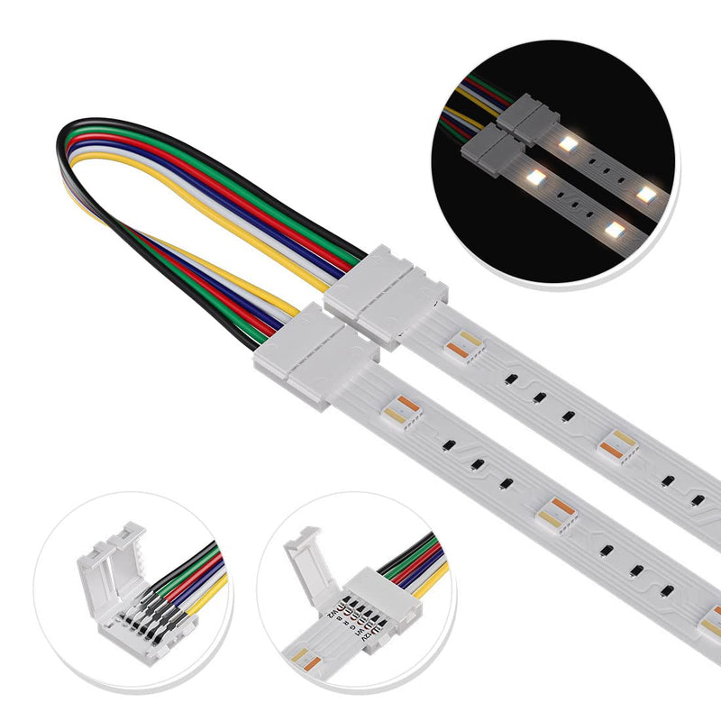  [AUSTRALIA] - BTF-LIGHTING 5PCS 6Pin 12mm Wide Dual End with 15cm Long Cable LED Strip Solderless DIY Connector Adapter Conductor for RGBCCT RGBWW LED Flexible Strip Light