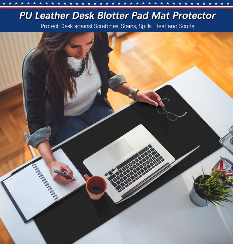 Desk Pad Blotter Mat Table Protector Mat on Top of Office Writing Desks Laptop Computer Desktop Décor Accessory Cover Under Keyboard Mousepad for Girl Women Kids PU Leather 17X36 Inch Dual-Sided Black 17" X 36" Inch Dual-sided Black & Black - LeoForward Australia