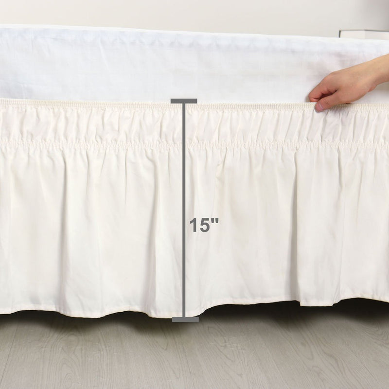  [AUSTRALIA] - PiccoCasa Brushed Polyester Bed Skirt Wrap Around Three Fabric Sides Elastic Dust Ruffle, Easy Fit Wrinkle - with 15 Inch Drop Beige Full