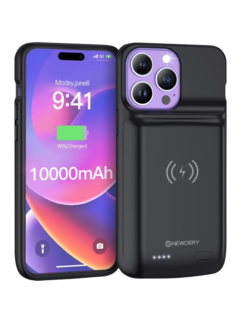  [AUSTRALIA] - NEWDERY Battery Case for iPhone 14 Pro Max,14 Plus 10000mAh,Qi Wireless Charging,Wired Headset,Sync-Data Supported, Extended Rechargeable Charger Case for iPhone 14/13/12 Pro Max, iPhone 14 Plus 6.7”