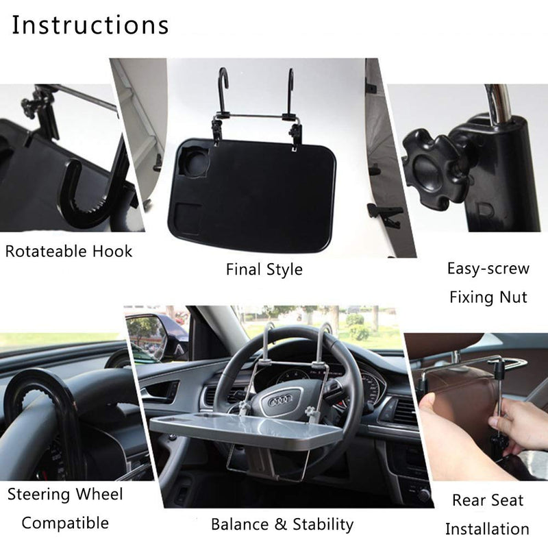 [AUSTRALIA] - Xindell Portable Hanging Laptop Trays Auto Lunch Desk Steering Wheel Mate Foldable Vehicle Back Seat Table for Food Drink Notebook Cup Holder (Black)