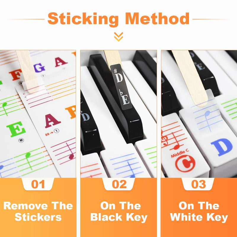 Kids Piano Keyboard Stickers for 88/61/54/49/37 Key. Colorful Large Bold Letter Piano Stickers Perfect for kids Learning Piano. Multi-Color,Transparent,Removable 88 Keys Super Large Letter Full-Colored - LeoForward Australia